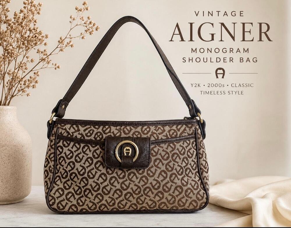 Etienne Aigner Monogram Shoulder Bag Brown Logo Handbag